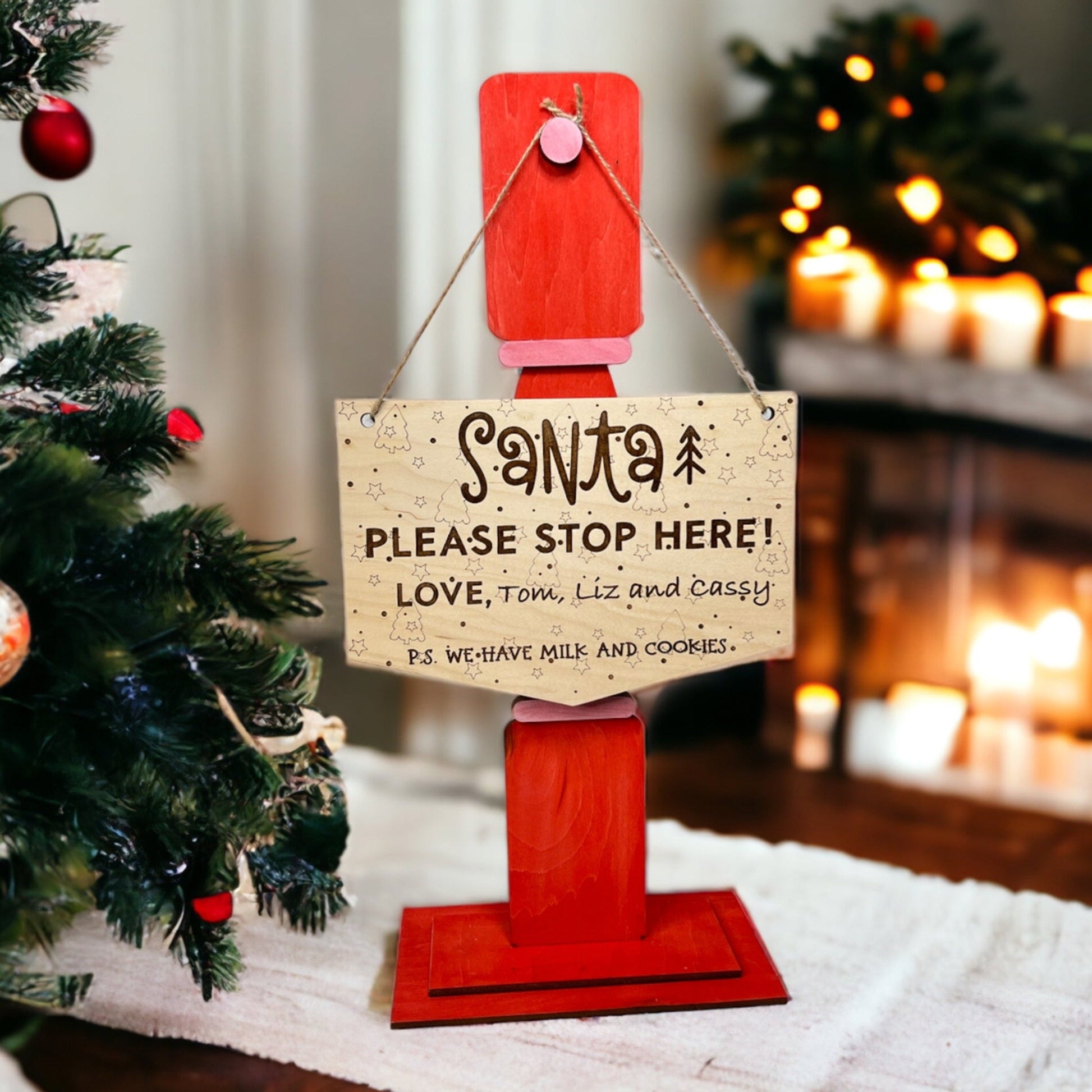 Personalized wood santa sign
