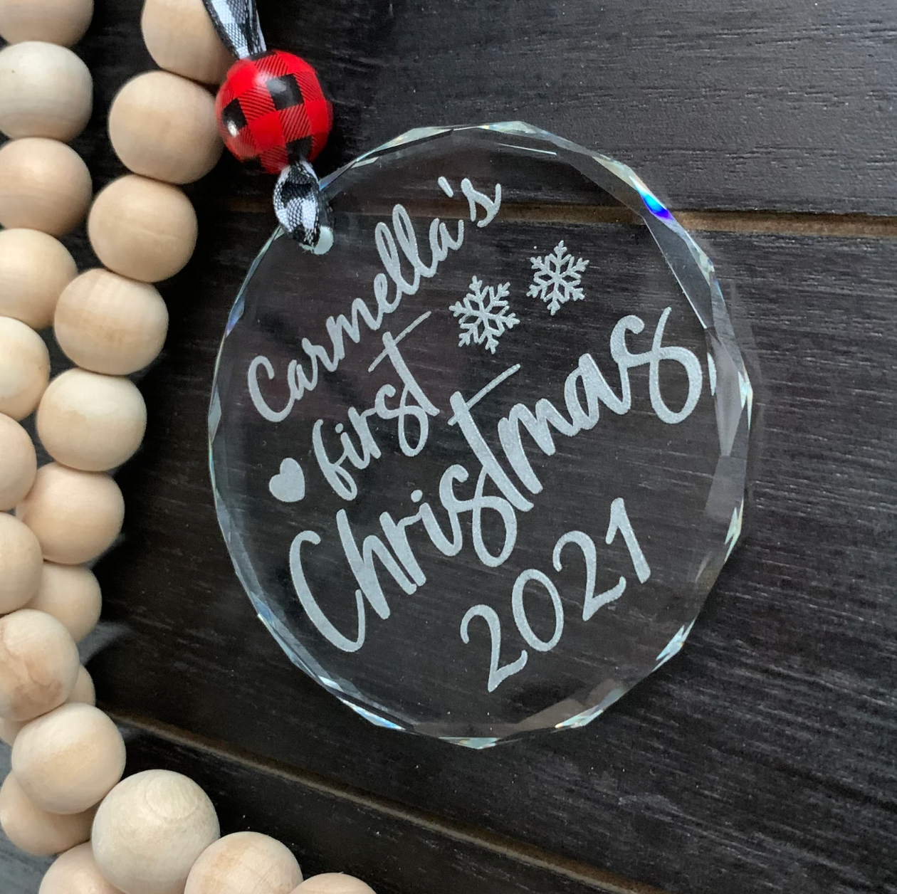 Custom Baby's First Christmas glass ornament - River Barn Designs
