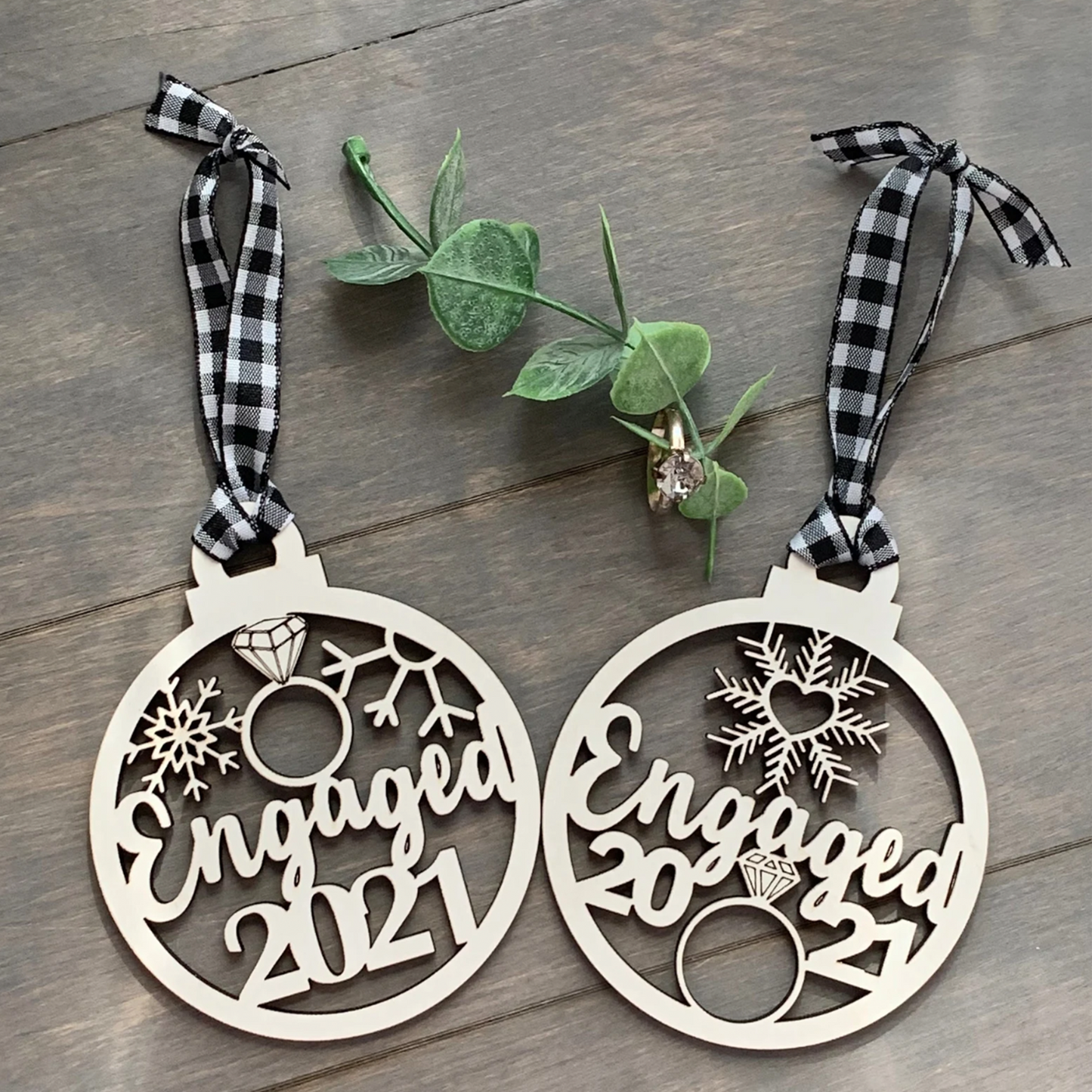 White mdf 2021 engaged 3 inches christmas ornament