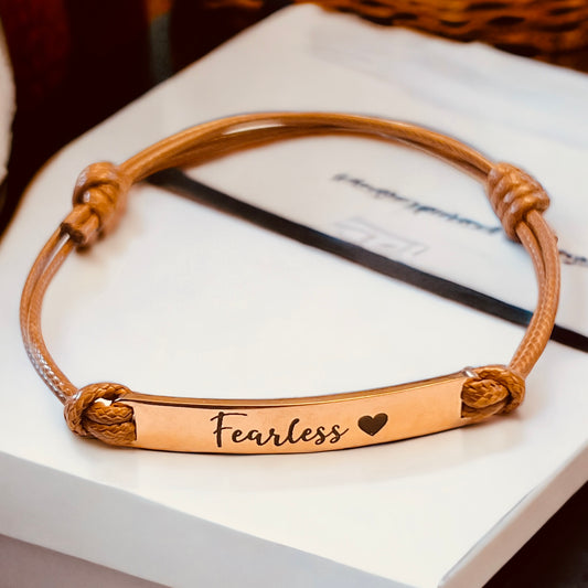 inspirational engraved bar bracelet fearless
