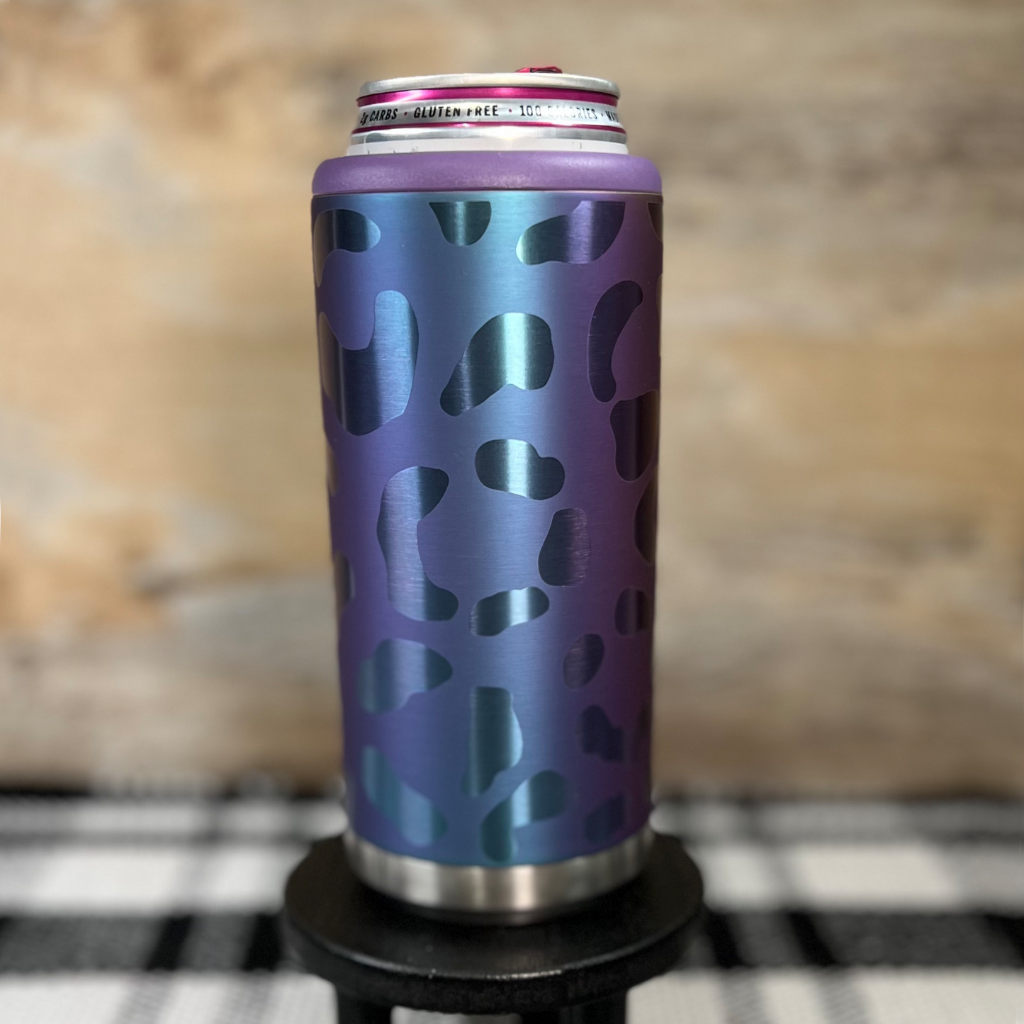 Leopard insulated skinny can cooler