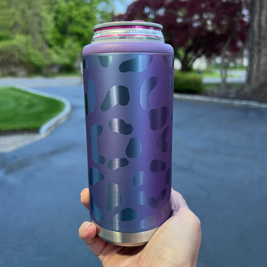 leopard can cooler purple can holder