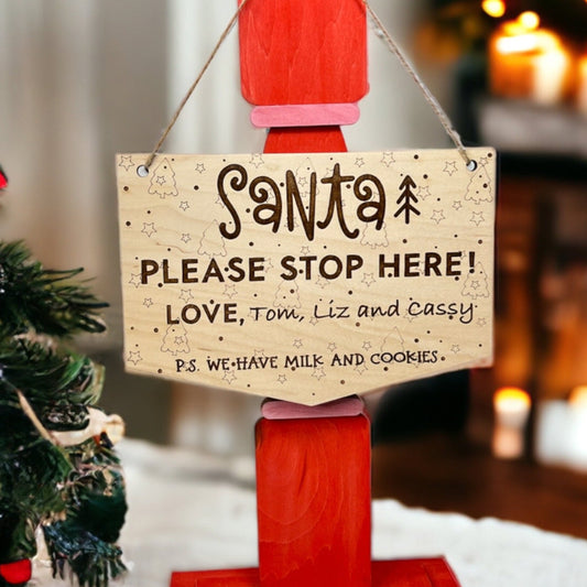 Santa please stop here personalized wood sign