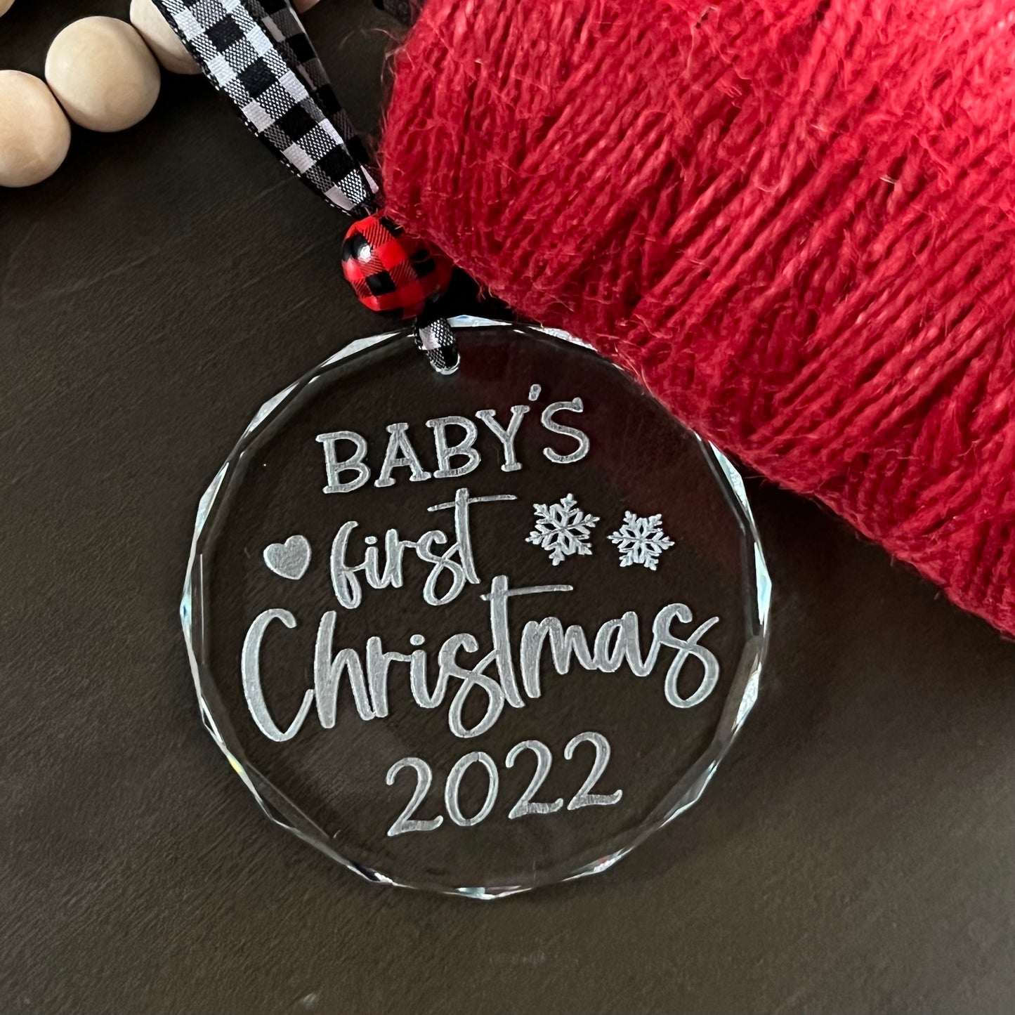 Babys first christmas engraved glass ornament