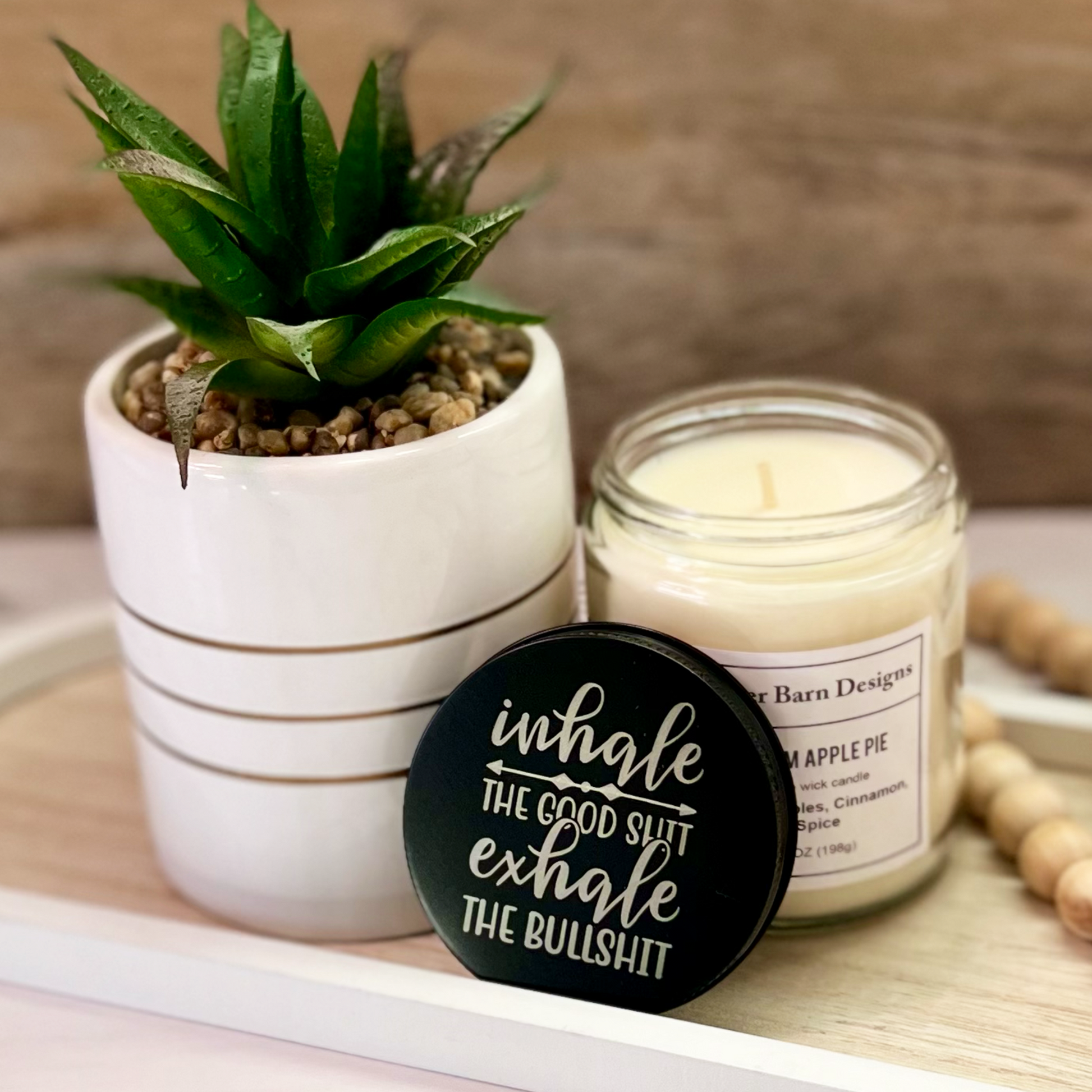 Scented candle with fun engraved lid - River Barn Designs
