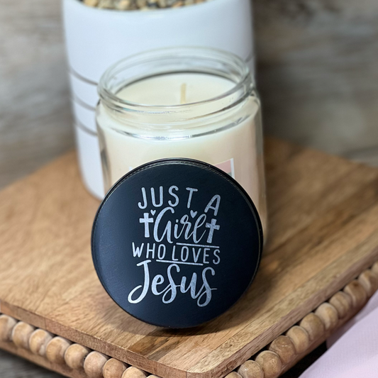 Just  a Girl who loves Jesus scented candle - River Barn Designs