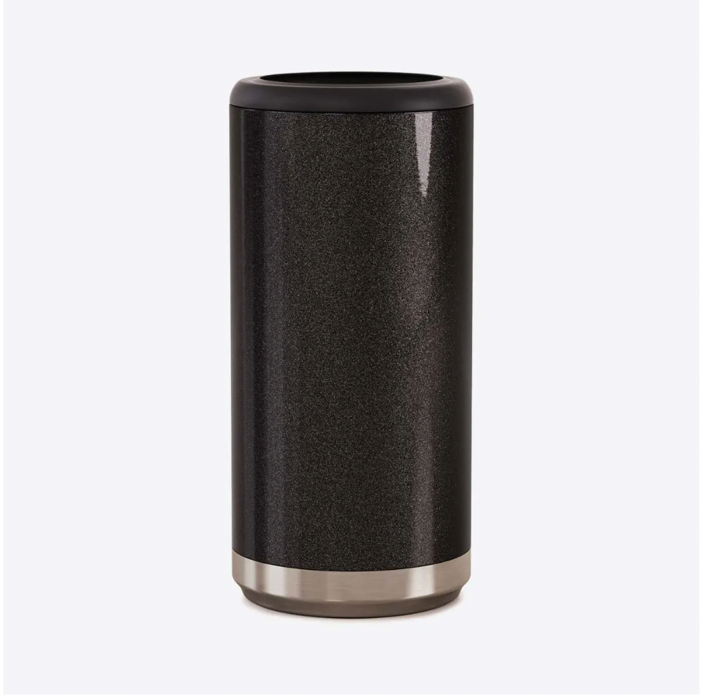 black glitter skinny can cooler