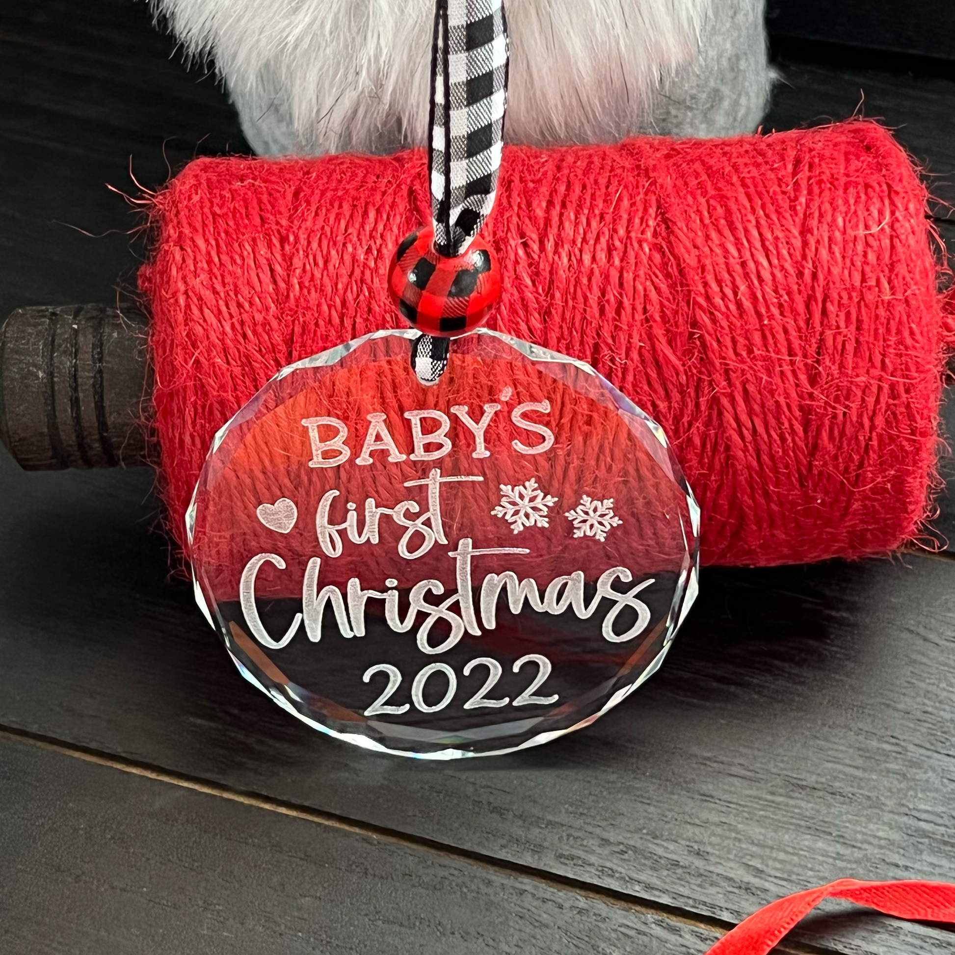 Babys first christmas large glass engraved ornament