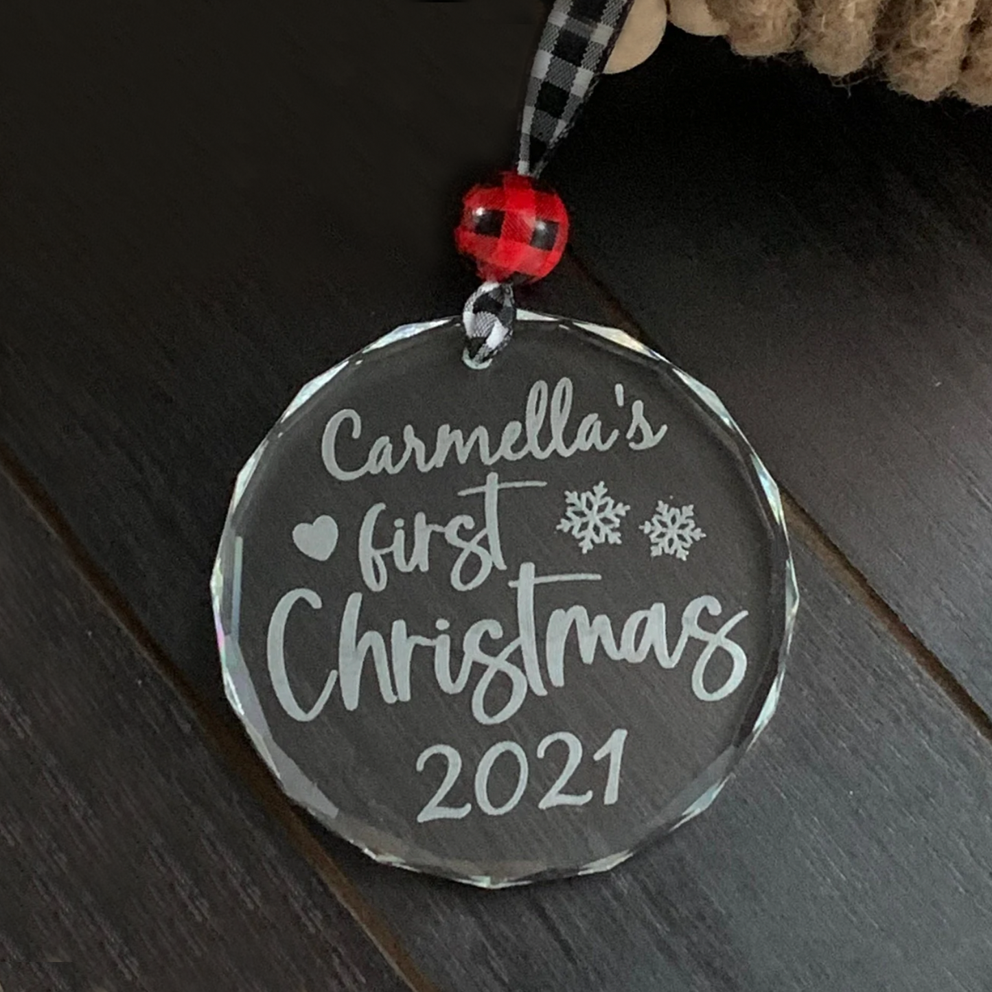 Custom Baby's First Christmas glass ornament - River Barn Designs