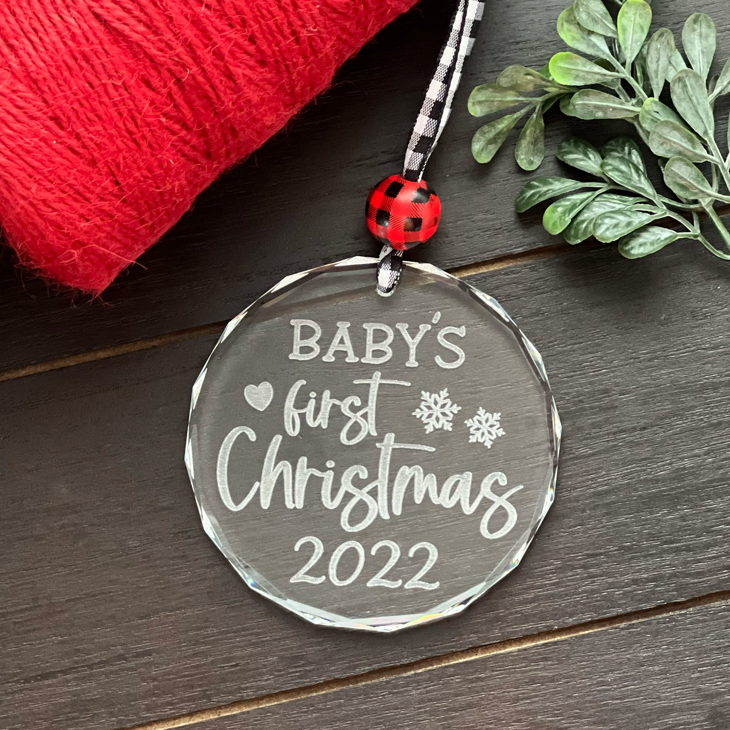engraved Babys first christmas glass ornament
