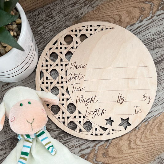 6 inch wood babys birth announcement with name date time weight space