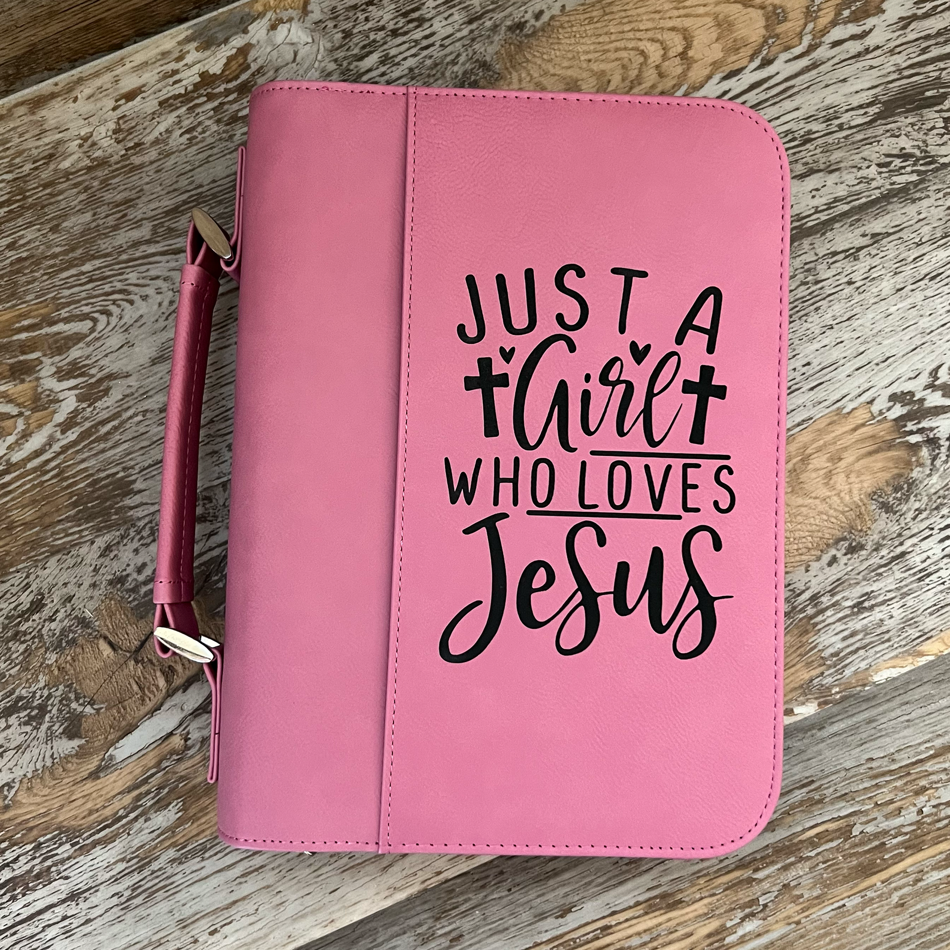 pink bible cover engraved just a girl who loves jesus
