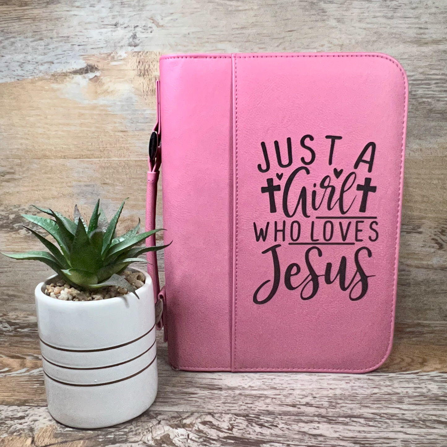 pink engraved bible cover just a girl who loves jesus