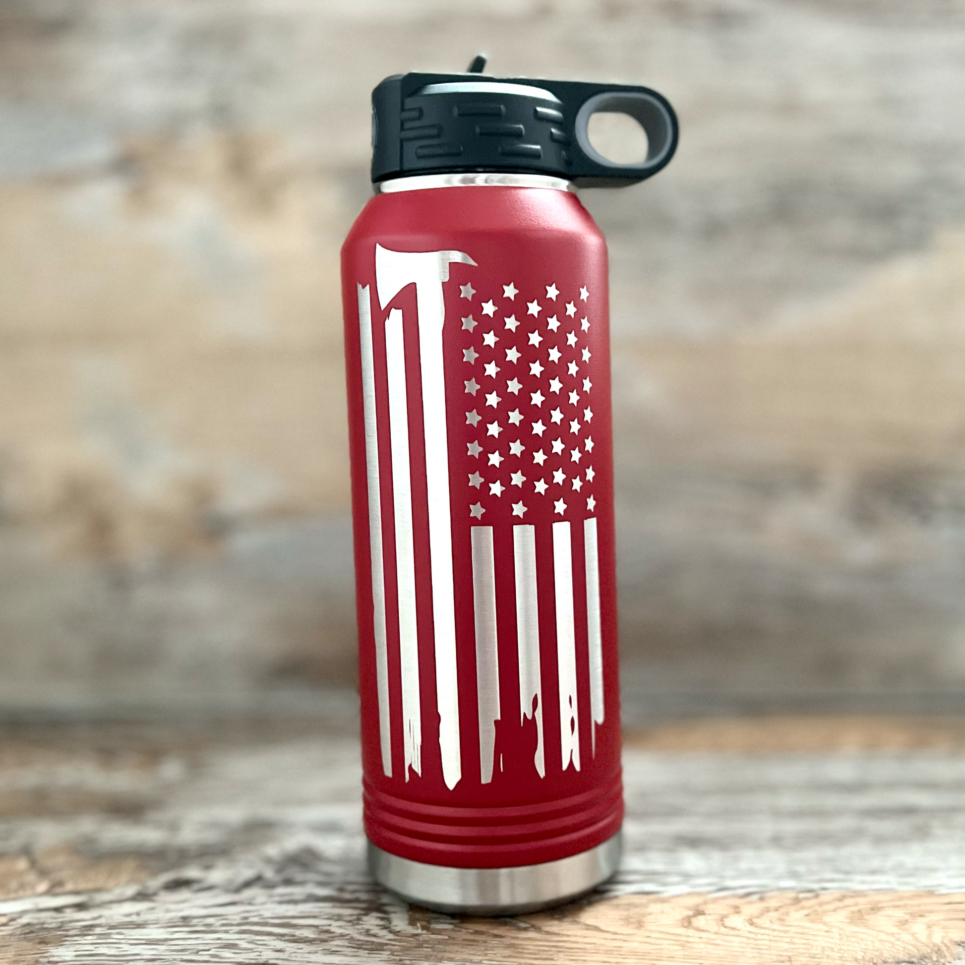 32 ounce firemens flag insulated water bottle - River Barn Designs