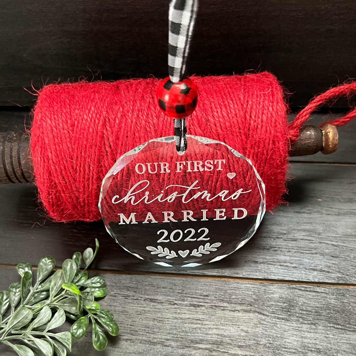 Our First Christmas married glass ornament - River Barn Designs